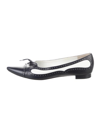 Manolo Blahnik Leather Bow Accents Ballet Flats
