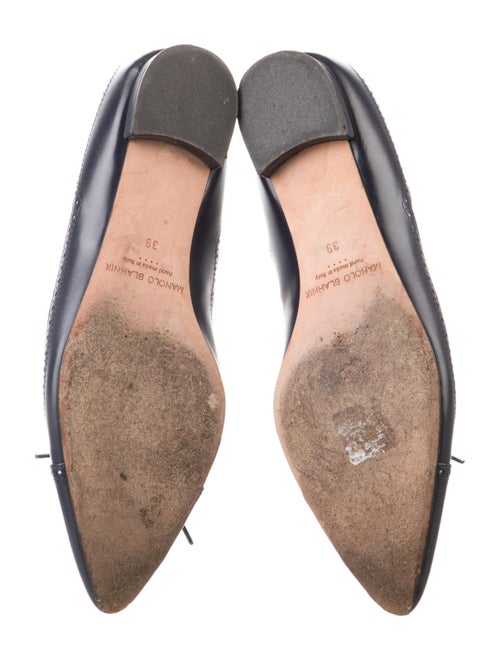 Manolo Blahnik Leather Bow Accents Ballet Flats
