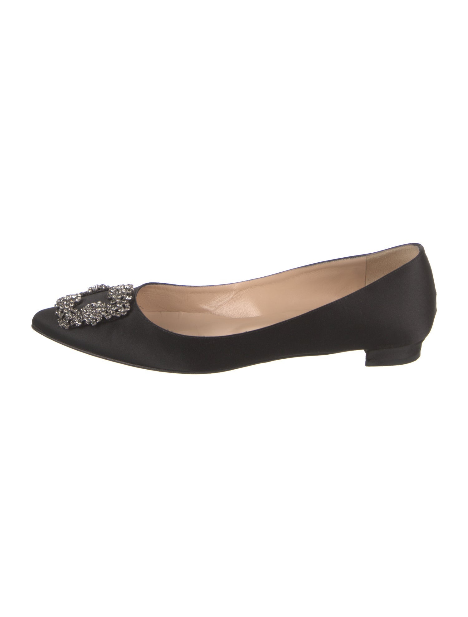 Manolo Blahnik Satin Crystal Embellishments Flats