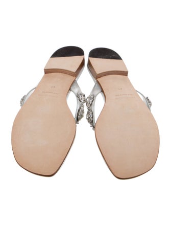 Manolo Blahnik Leather Crystal Embellishments Slides