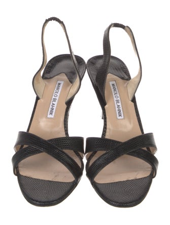 Manolo Blahnik Lizard Animal Print Slingback Sandals