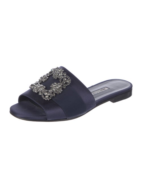 Manolo Blahnik Satin Crystal Embellishments Slides