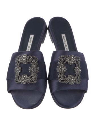 Manolo Blahnik Satin Crystal Embellishments Slides