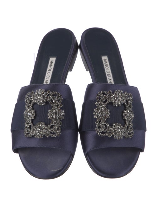 Manolo Blahnik Satin Crystal Embellishments Slides