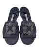 Manolo Blahnik Satin Crystal Embellishments Slides