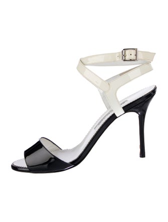 Manolo Blahnik Patent Leather Colorblock Pattern Sandals