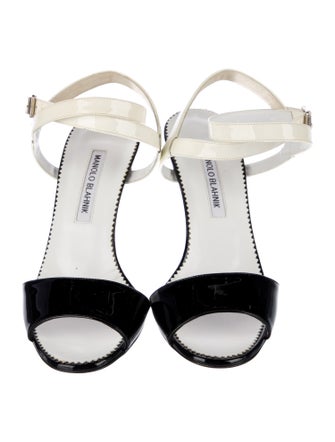 Manolo Blahnik Patent Leather Colorblock Pattern Sandals