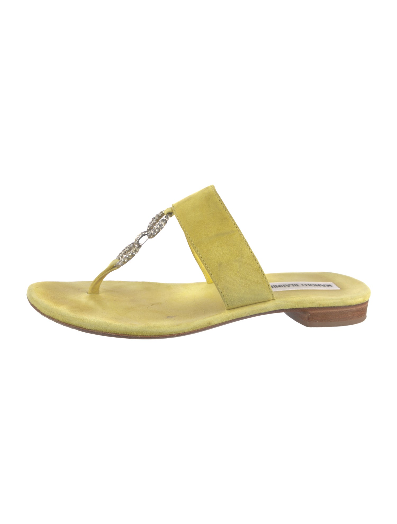 Manolo Blahnik Suede Crystal Embellishments Flip Flops