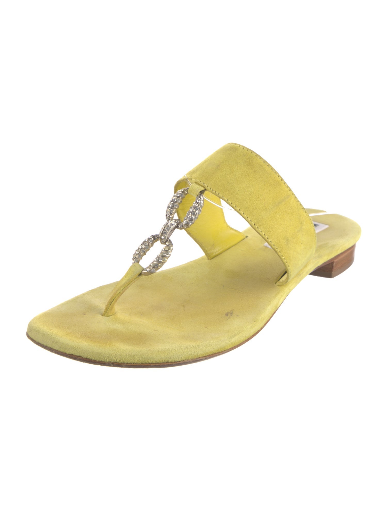 Manolo Blahnik Suede Crystal Embellishments Flip Flops