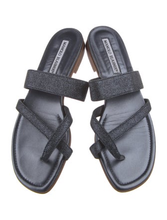 Manolo Blahnik Glitter Animal Print Slides