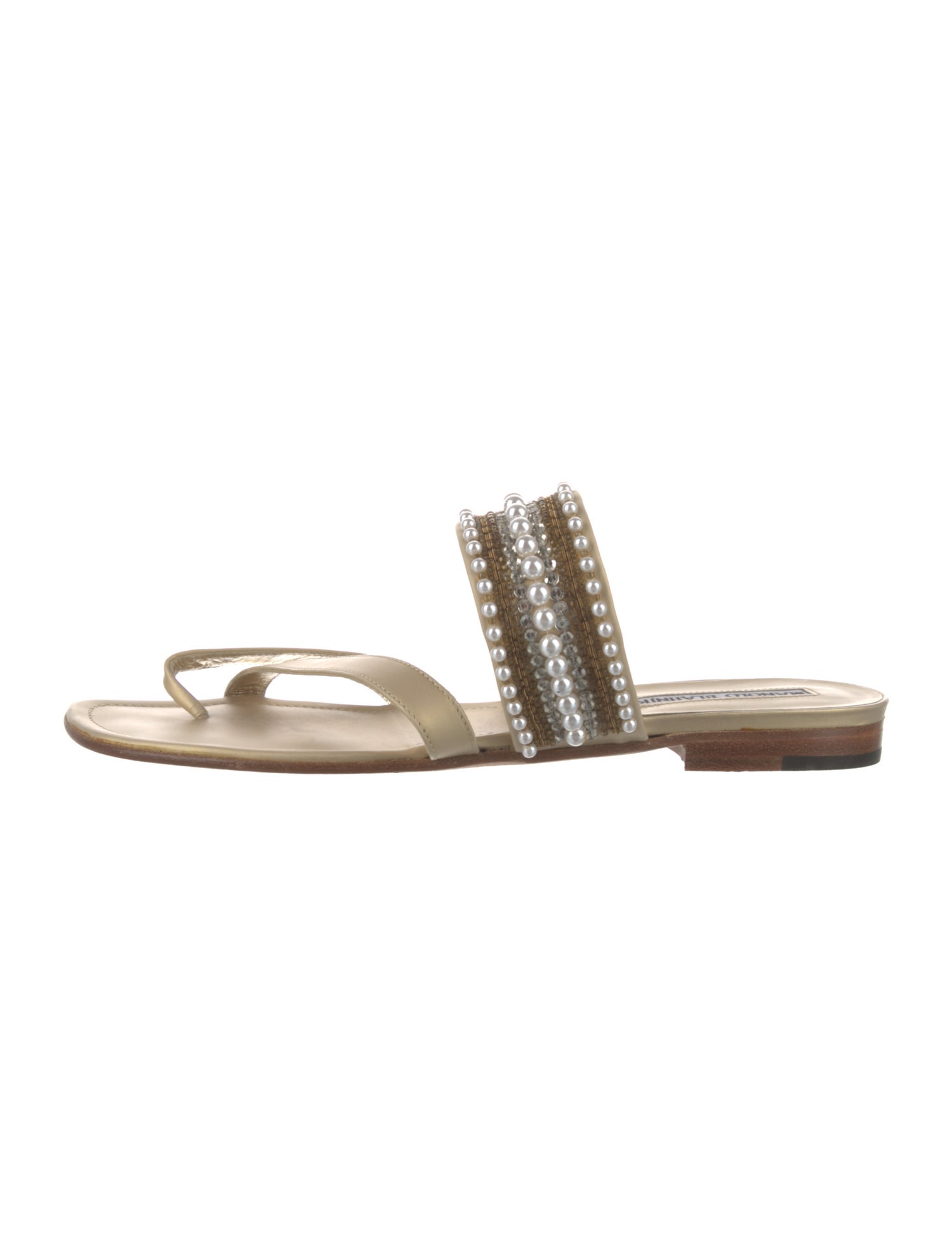 Manolo Blahnik Leather Beaded Accents Slides