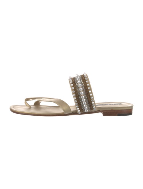 Manolo Blahnik Leather Beaded Accents Slides