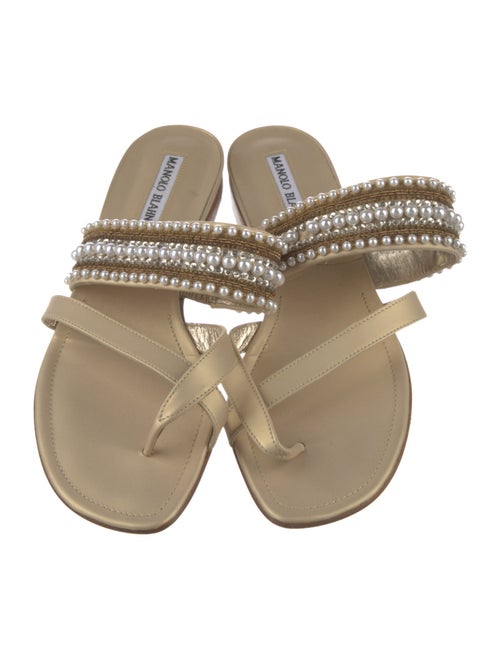 Manolo Blahnik Leather Beaded Accents Slides