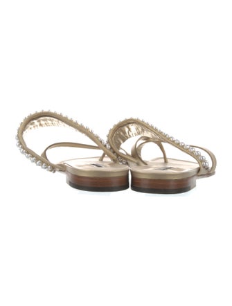 Manolo Blahnik Leather Beaded Accents Slides