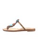 Manolo Blahnik Leather Beaded Accents T-Strap Sandals