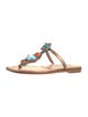 Manolo Blahnik Leather Beaded Accents T-Strap Sandals