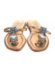 Manolo Blahnik Leather Beaded Accents T-Strap Sandals