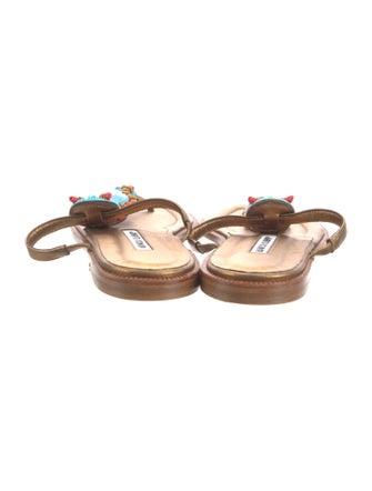 Manolo Blahnik Leather Beaded Accents T-Strap Sandals