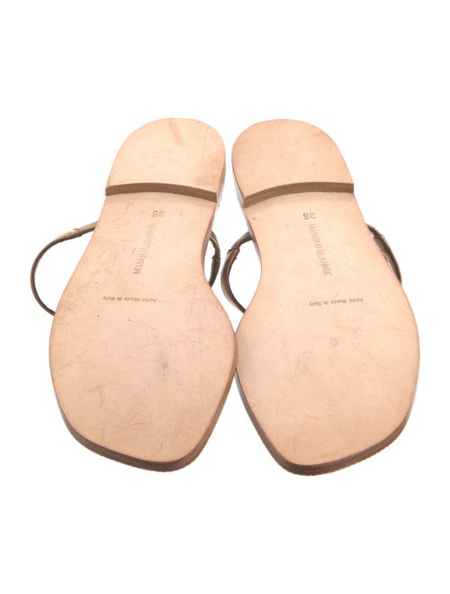 Manolo Blahnik Leather Beaded Accents T-Strap Sandals