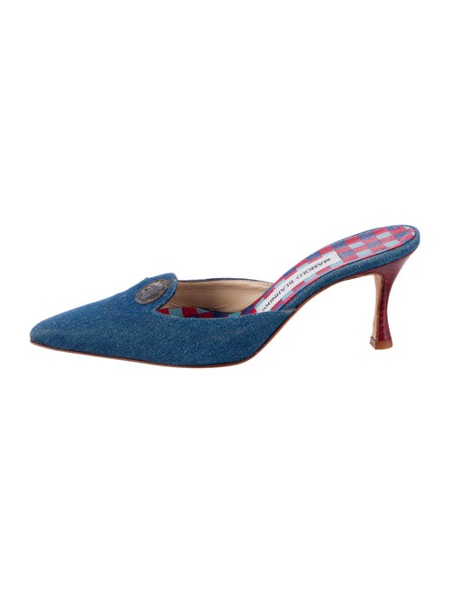 Manolo Blahnik Denim Beaded Accents Mules