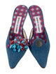 Manolo Blahnik Denim Beaded Accents Mules