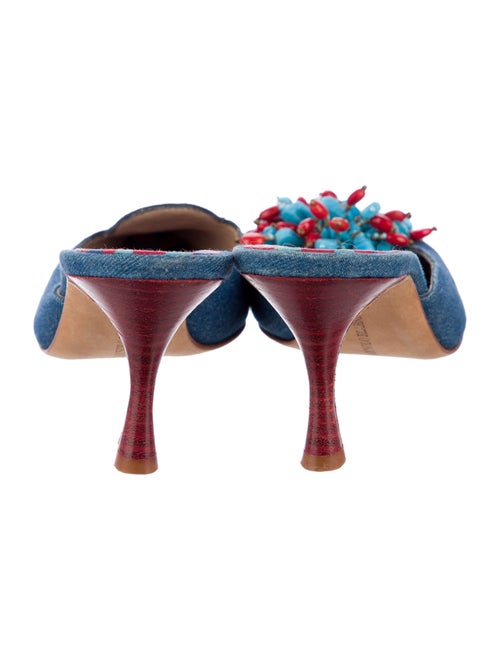 Manolo Blahnik Denim Beaded Accents Mules