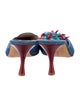 Manolo Blahnik Denim Beaded Accents Mules