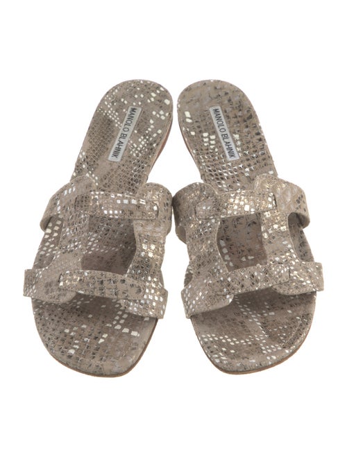 Manolo Blahnik Suede Animal Print Slides