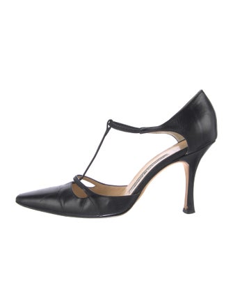 Manolo Blahnik Leather T-Strap Pumps