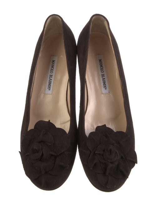 Manolo Blahnik Suede Crochet Trim Flats