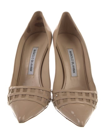Manolo Blahnik Patent Leather Cutout Accent Pumps