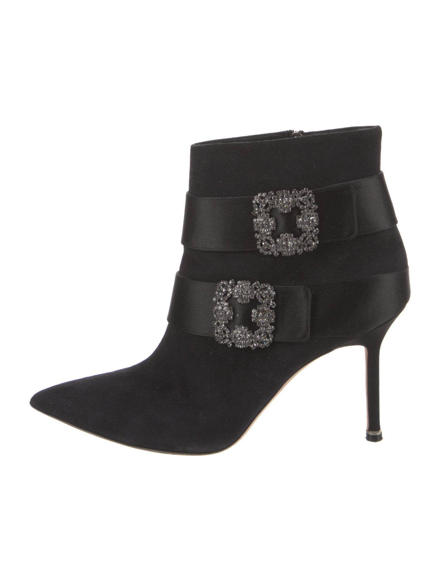 Manolo Blahnik Suede Crystal Embellishments Boots