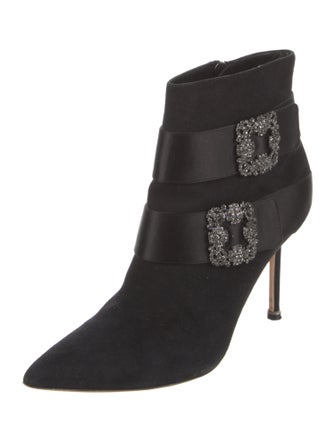 Manolo Blahnik Suede Crystal Embellishments Boots