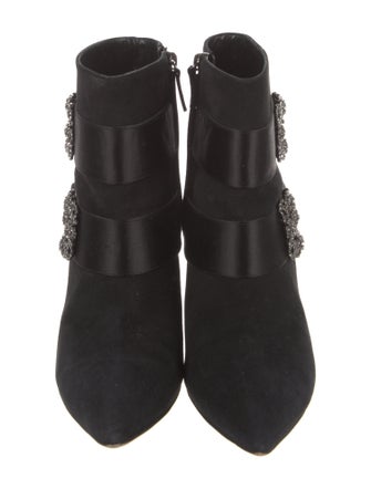 Manolo Blahnik Suede Crystal Embellishments Boots