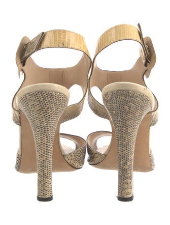 Manolo Blahnik Leather Animal Print T-Strap Sandals