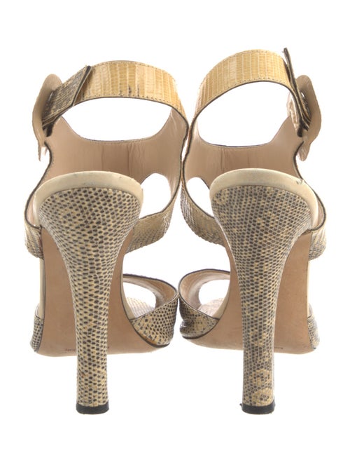 Manolo Blahnik Leather Animal Print T-Strap Sandals