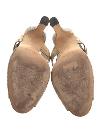 Manolo Blahnik Leather Animal Print T-Strap Sandals