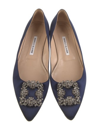 Manolo Blahnik Satin Crystal Embellishments Flats