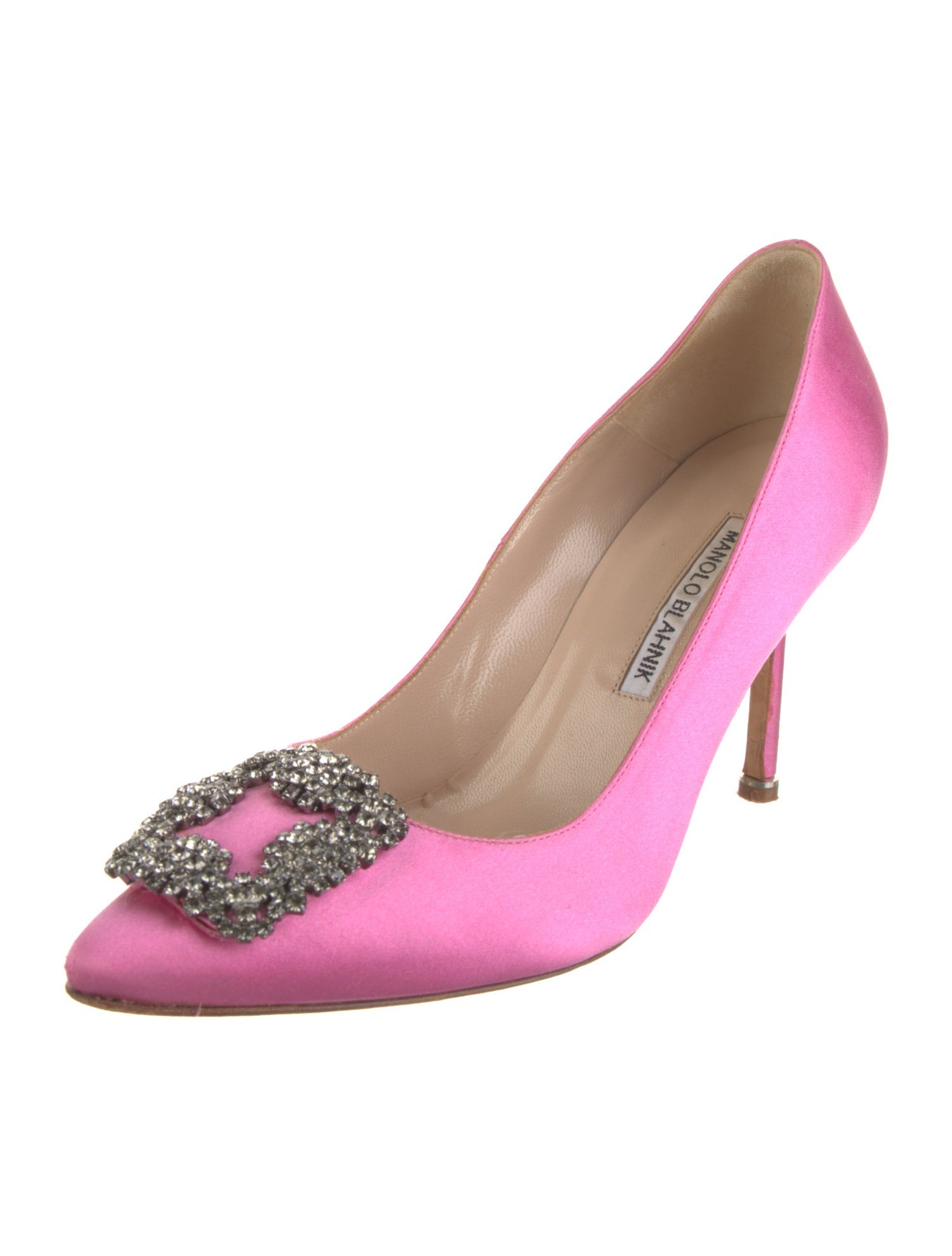 Manolo Blahnik Satin Crystal Embellishments Pumps
