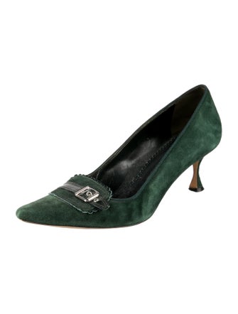 Manolo Blahnik Suede Leather Trim Embellishment Pumps