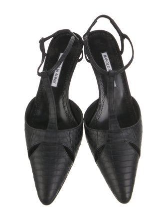 Manolo Blahnik Snakeskin T-Strap Pumps