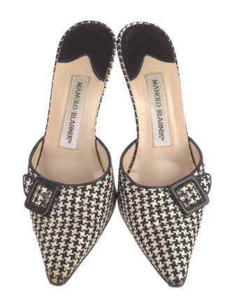 Manolo Blahnik Houndstooth Print Mules
