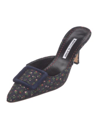 Manolo Blahnik Canvas Floral Print Mules