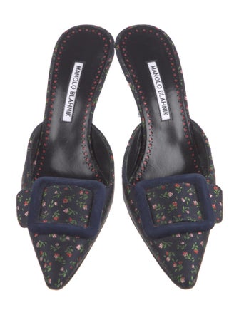 Manolo Blahnik Canvas Floral Print Mules