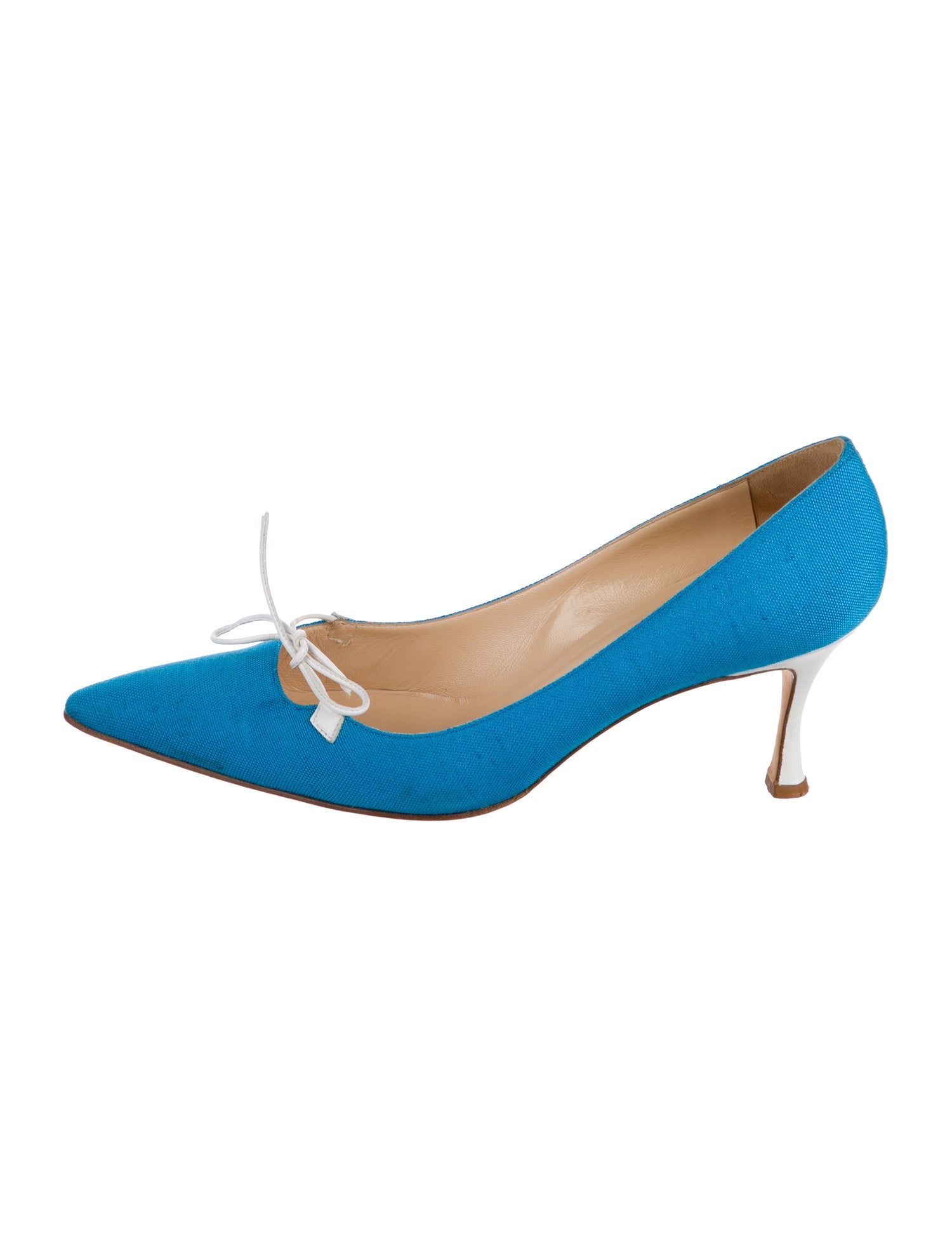 Manolo Blahnik Canvas Bow Accents Pumps