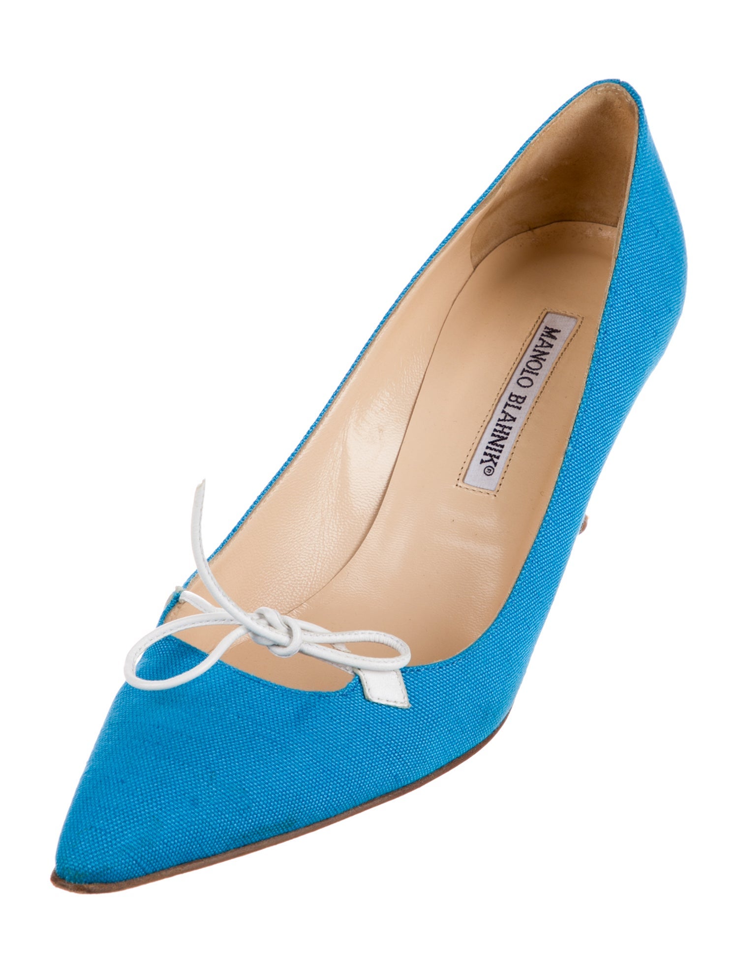 Manolo Blahnik Canvas Bow Accents Pumps