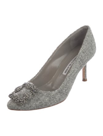 Manolo Blahnik Wool Crystal Embellishments Pumps