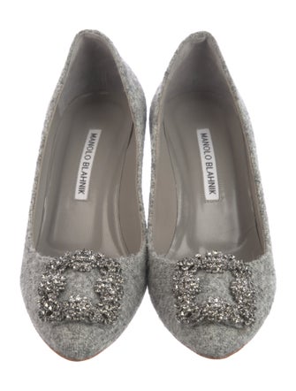 Manolo Blahnik Wool Crystal Embellishments Pumps
