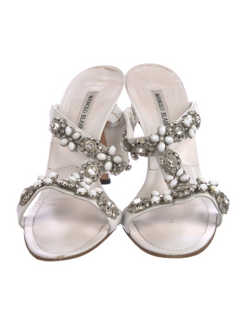Manolo Blahnik Leather Crystal Embellishments Slides