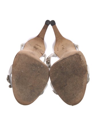 Manolo Blahnik Leather Crystal Embellishments Slides